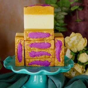 3 BARS OF HANDMADE NATURAL TURMERIC SOAP BARS: PURPLE FEATHER